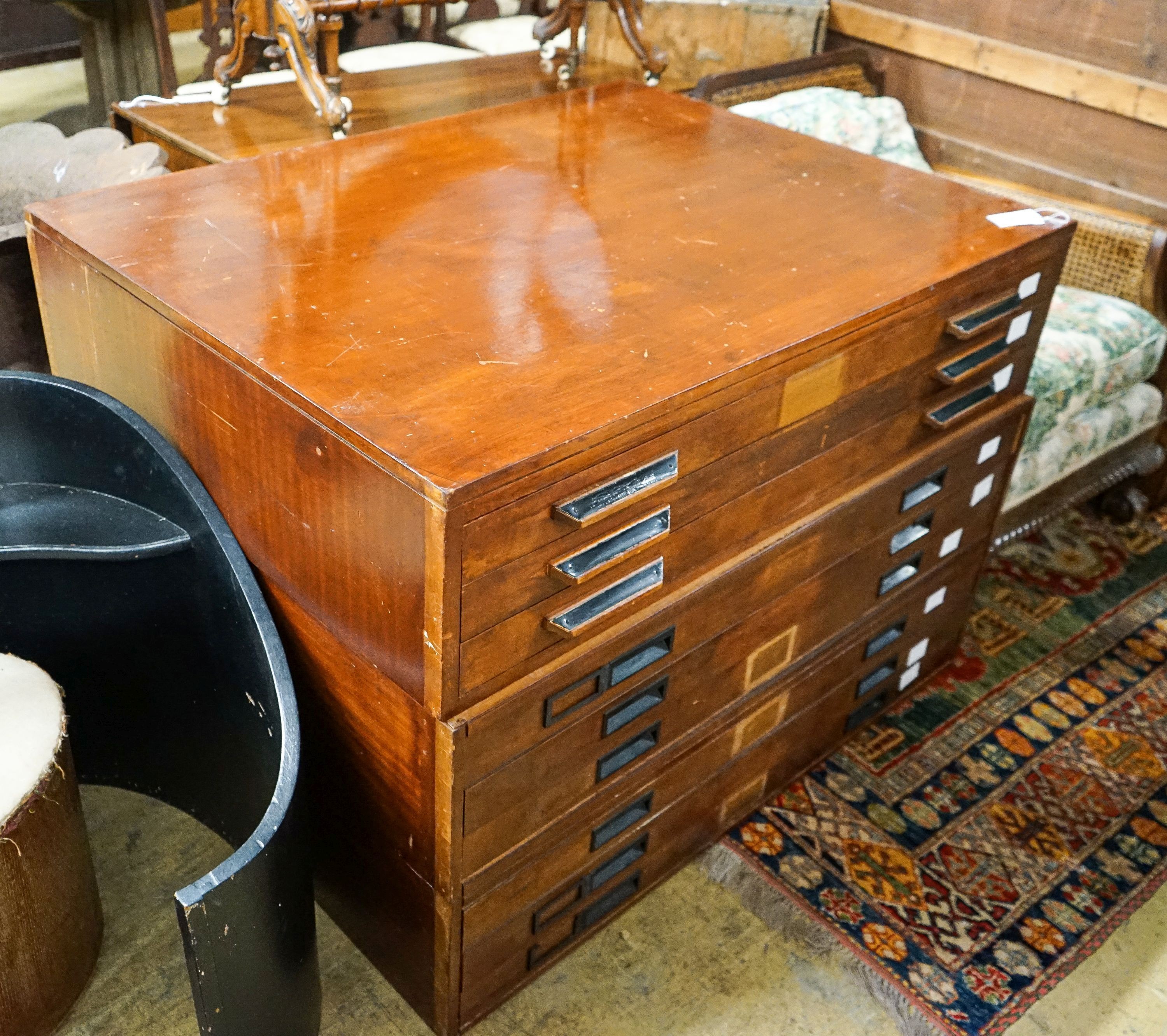 A two sectional 20th century plan chest, (piece is associated) length 116cm, depth 90cm, height 82cm